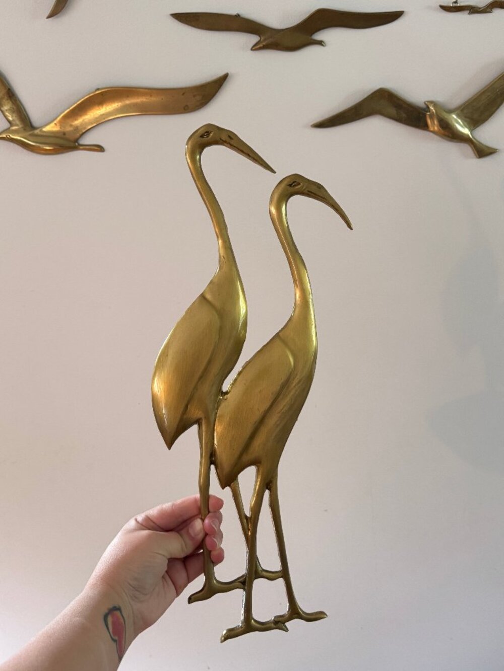 Vintage Brass Mid Century Bird Wall Hanger - Lacquered Brass Crane, Heron, Ibis